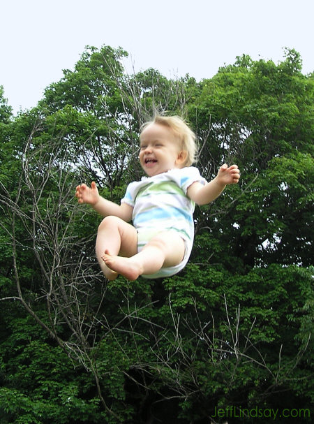 Baby jumps for joy