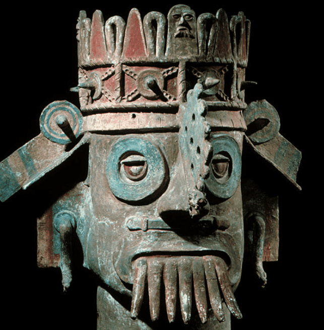 Aztec storm god, Tlaloc, with his goggles.