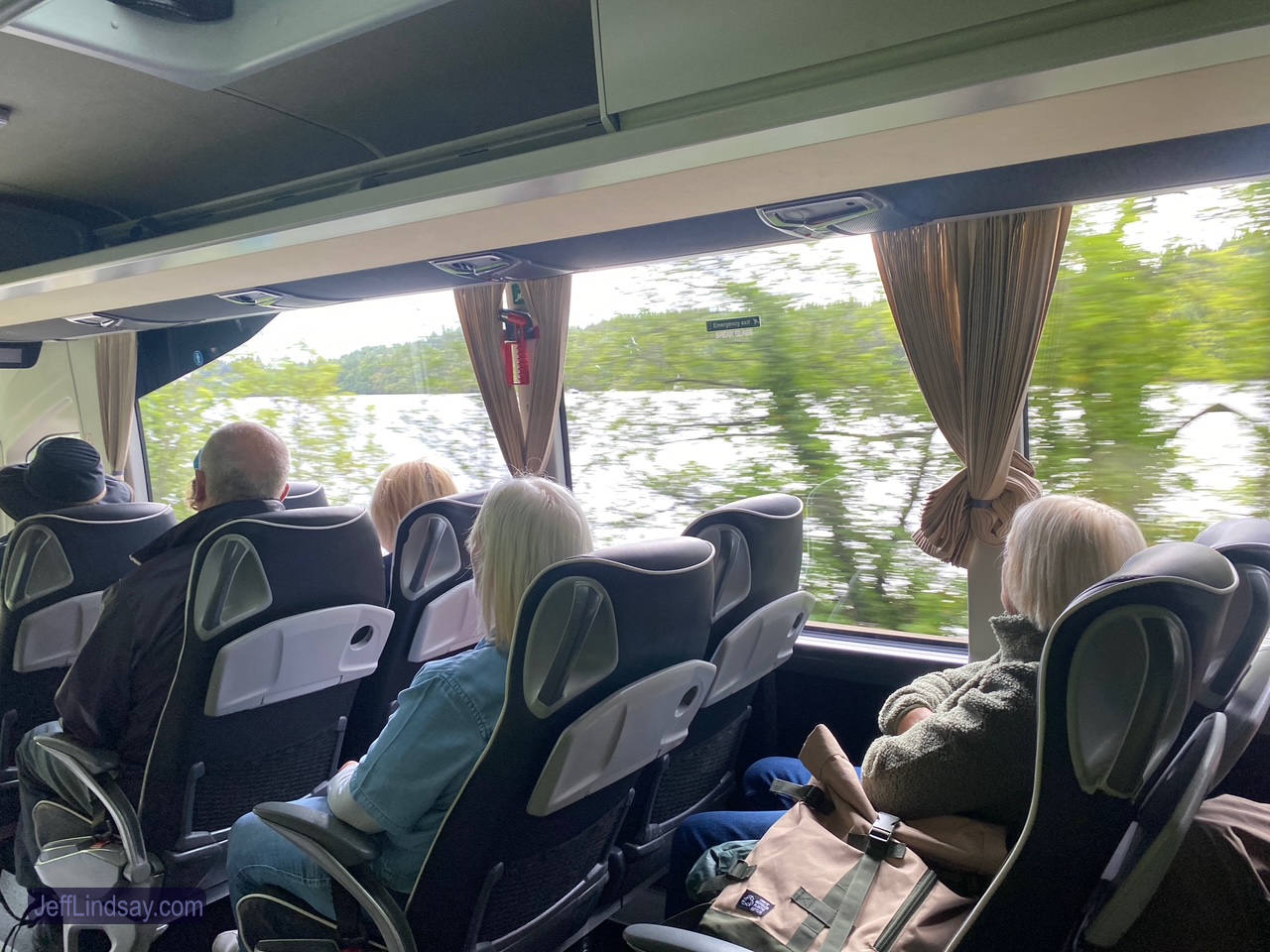 On the bus to Inverness, riding near a narrow portion of Loch Ness